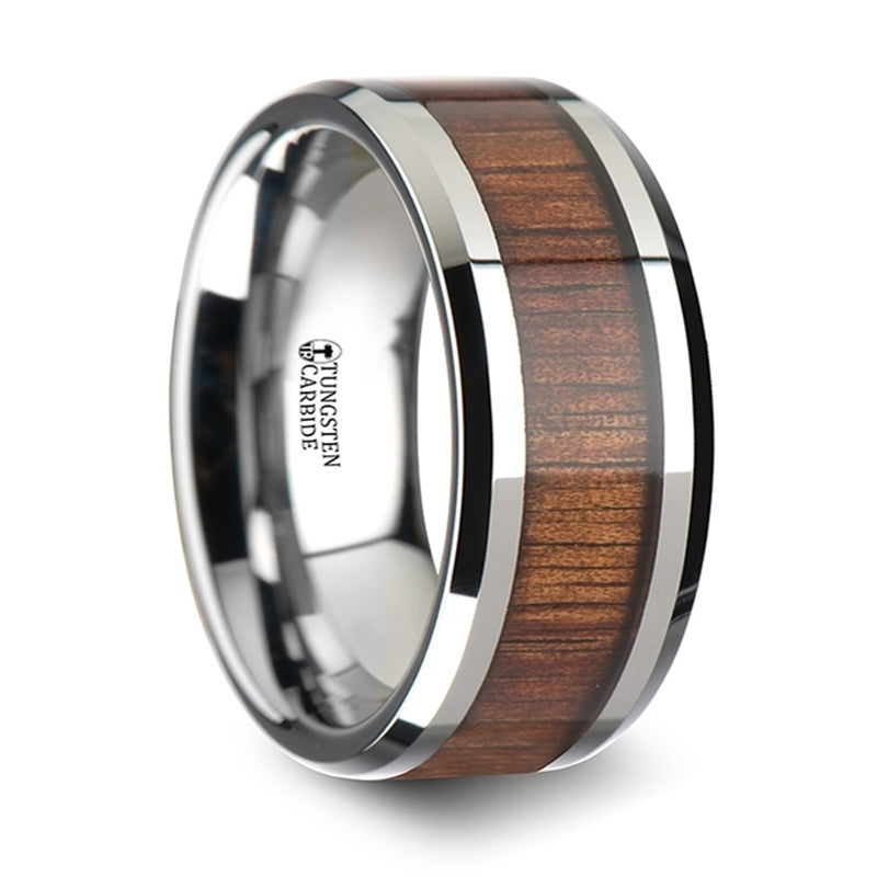 Tungsten Wedding Band with Koa Wood Inlay