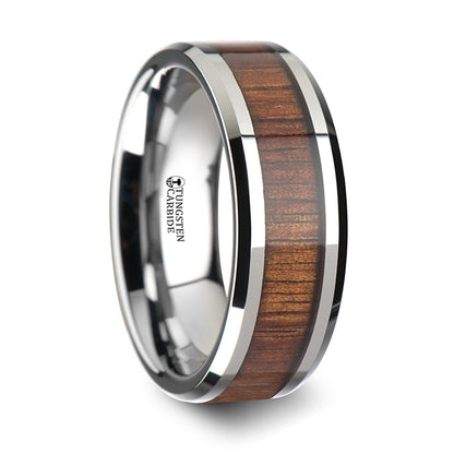 Tungsten Wedding Band with Koa Wood Inlay