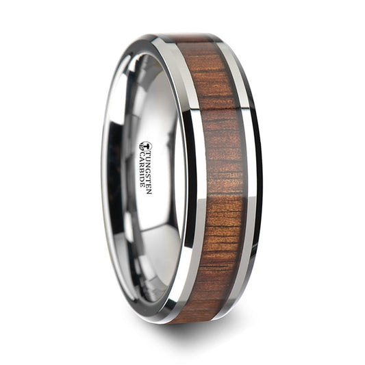 Tungsten Wedding Band with Koa Wood Inlay