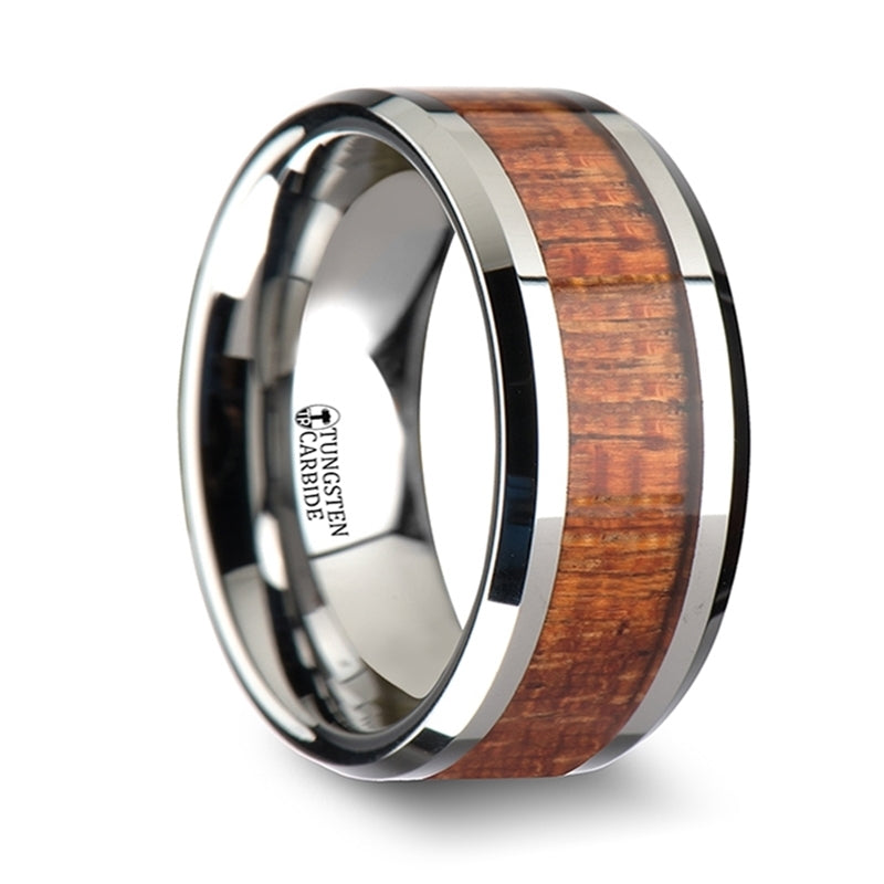 Tungsten Wedding Band with Mahogany Wood Inlay