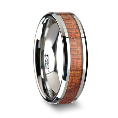 Tungsten Wedding Band with Mahogany Wood Inlay