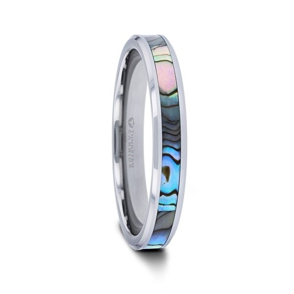 Tungsten Wedding Band with Mother of Pearl Inlay