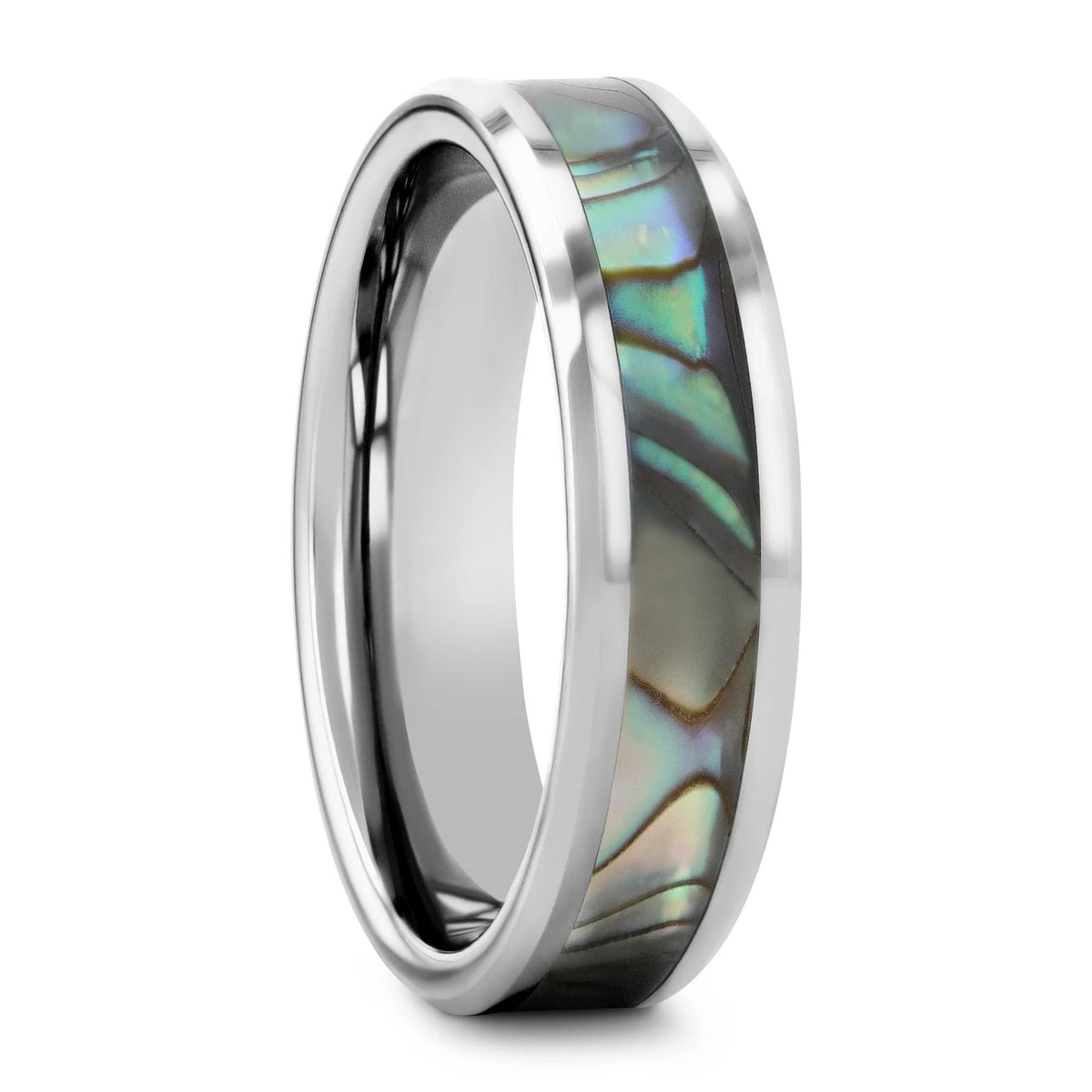 Tungsten Wedding Band with Mother of Pearl Inlay