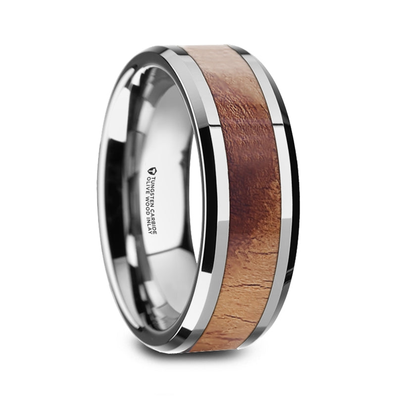 Tungsten Wedding Band with Olive Wood Inlay