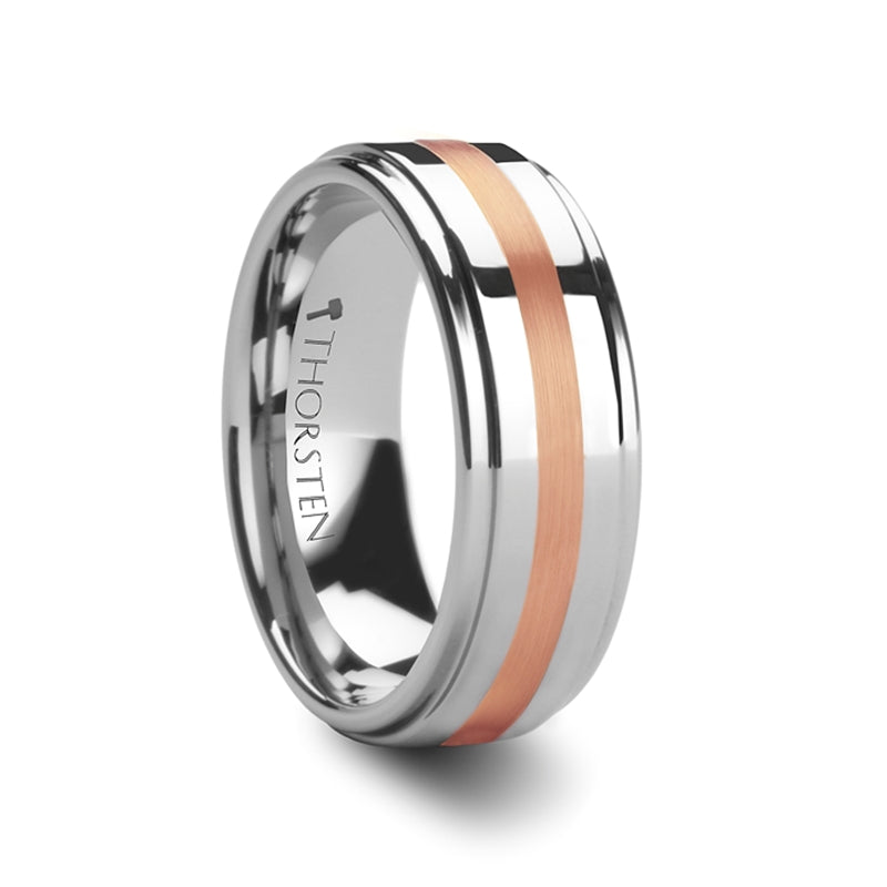 Tungsten Wedding Band with Rose Gold Inlay