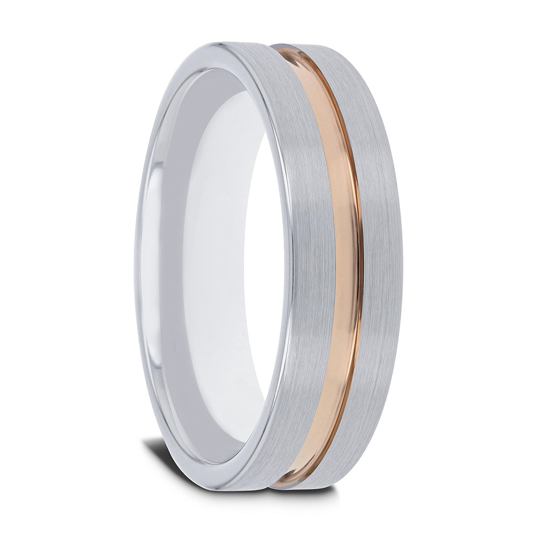 Tungsten Wedding Band with Rose Gold Plated Groove