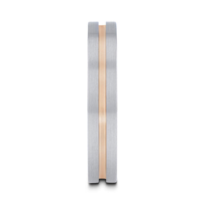 Tungsten Women's Wedding Band with Rose Gold Groove