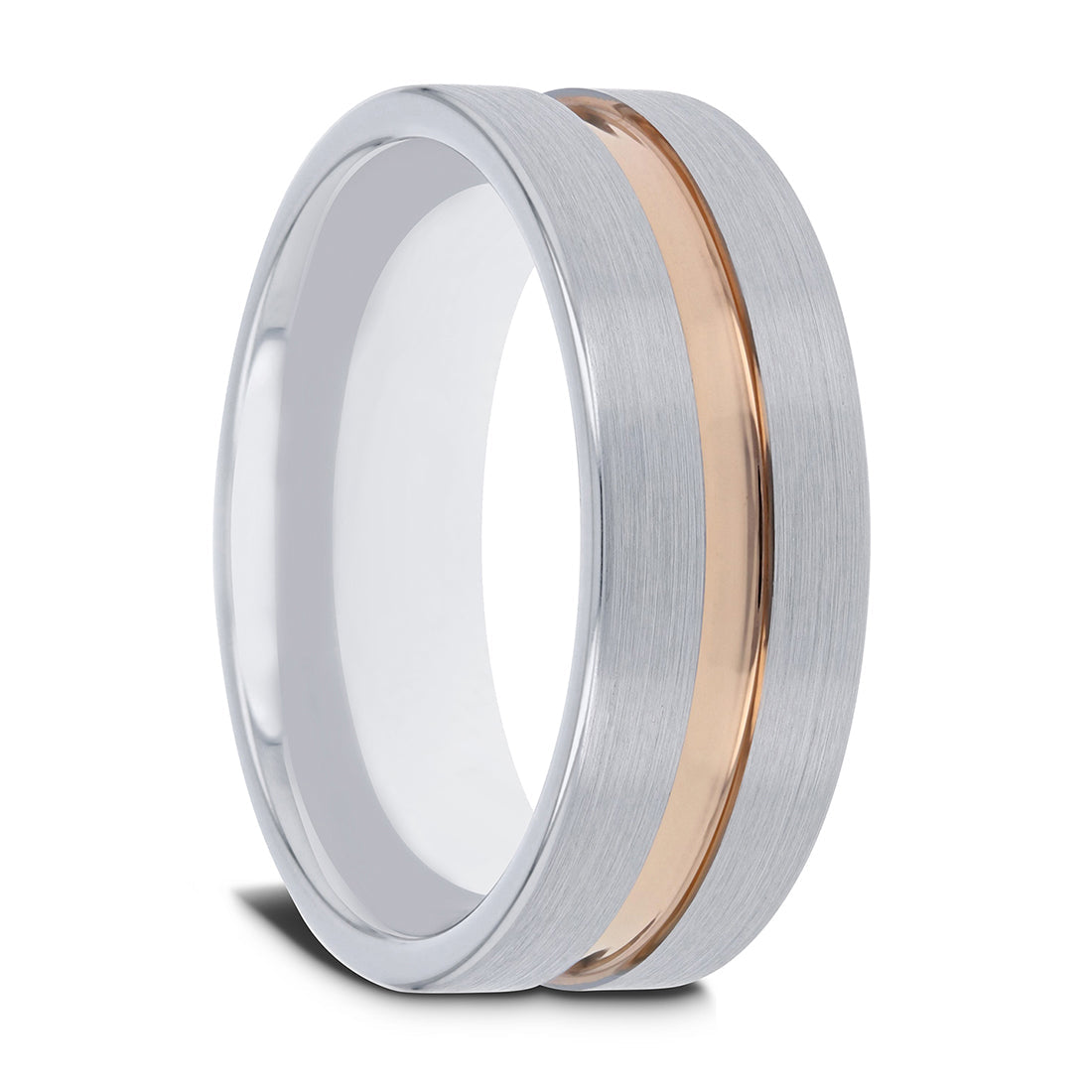 Tungsten Wedding Band with Rose Gold Plated Groove