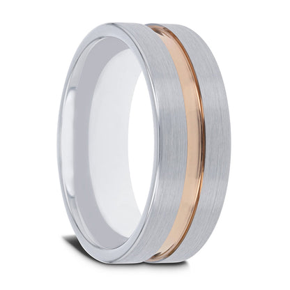 Tungsten Wedding Band with Rose Gold Plated Groove