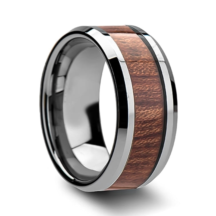 Tungsten Wedding Band with Rosewood Inlay