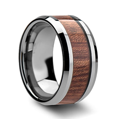 Tungsten Wedding Band with Rosewood Inlay