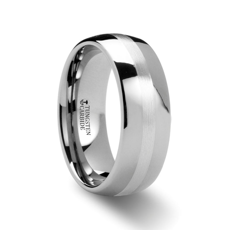 Tungsten Wedding Band with Silver Inlay