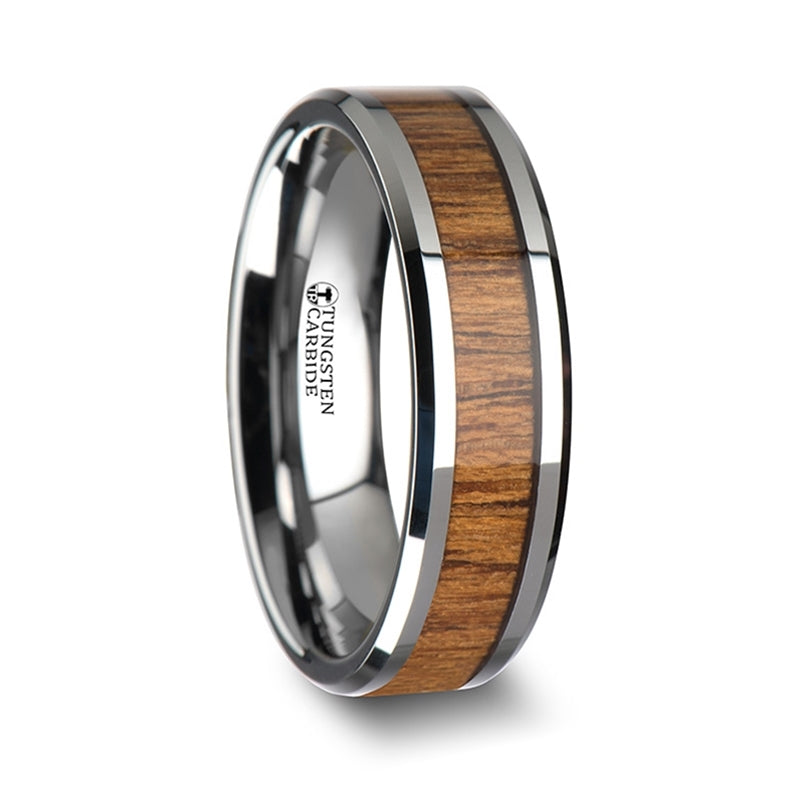 Tungsten Men's Wedding Band with Teak Wood Inlay