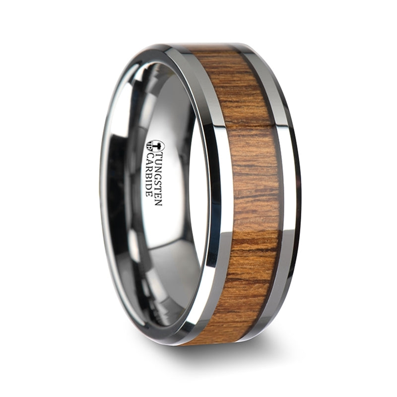 Tungsten Men's Wedding Band with Teak Wood Inlay