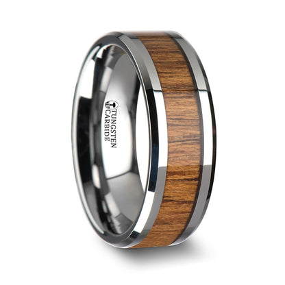 Tungsten Men's Wedding Band with Teak Wood Inlay