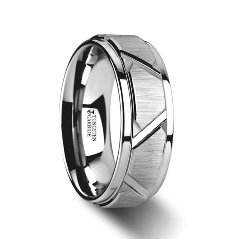 Tungsten Wedding Band with Triangle Grooves