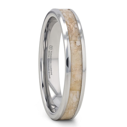 Alliance en tungstène pour homme avec incrustation d'os de dinosaure blanc