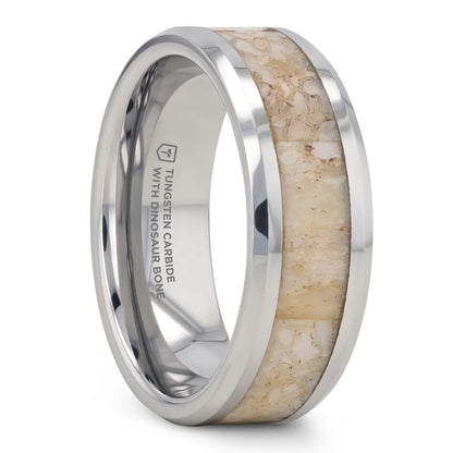 Tungsten Men's Wedding Band with White Dinosaur Bone Inlay