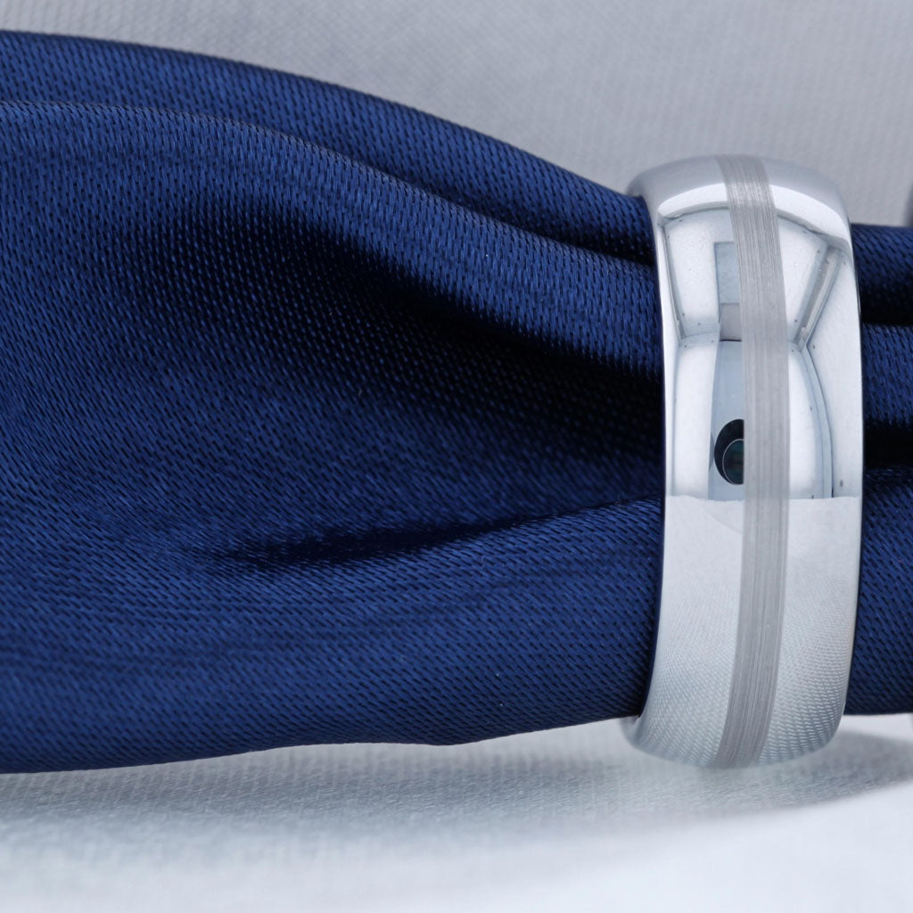 Tungsten Wedding Band with Silver Inlay
