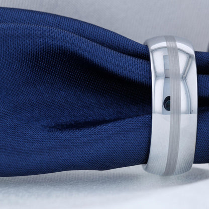 Tungsten Wedding Band with Silver Inlay