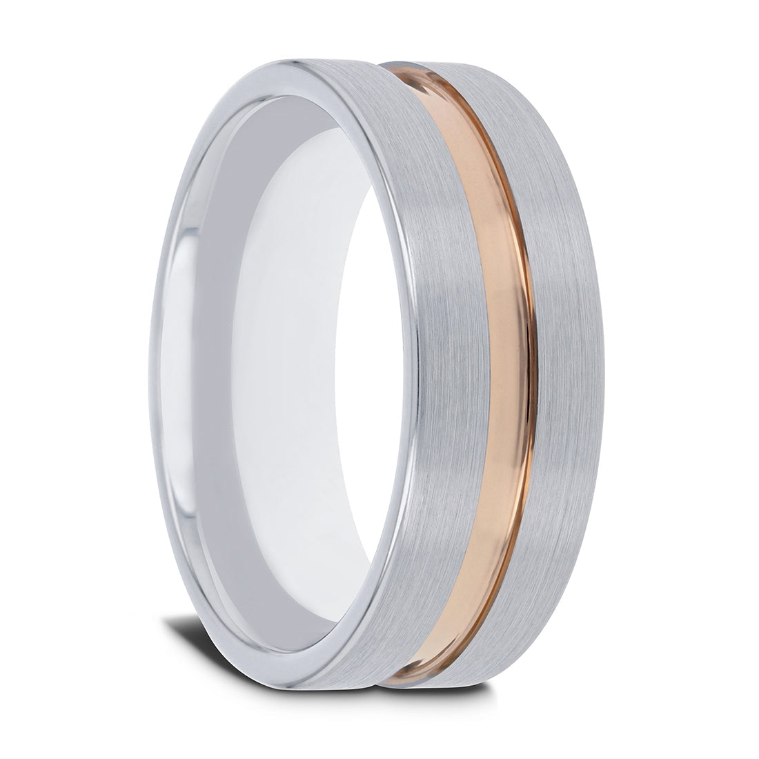 Tungsten Women's Wedding Band with Rose Gold Groove