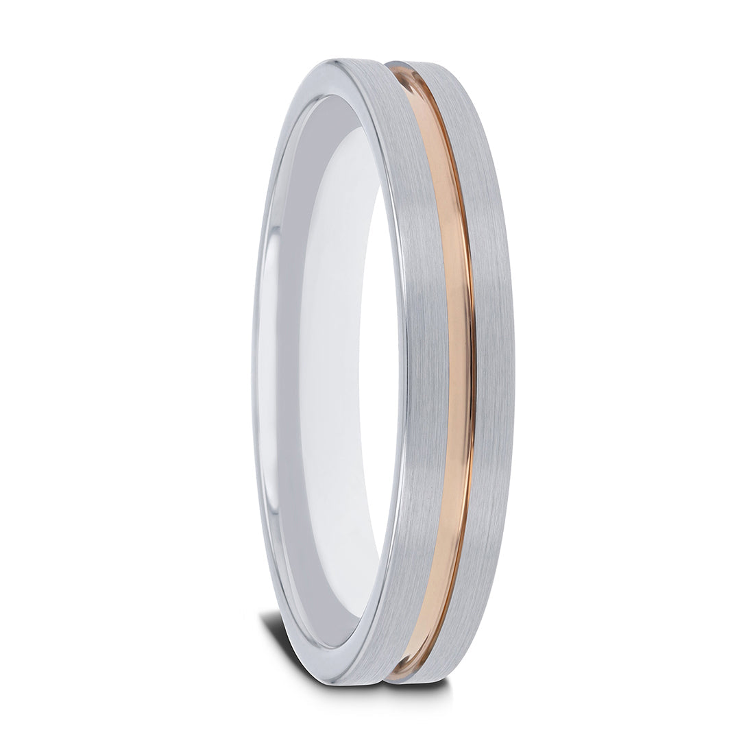 Tungsten Women's Wedding Band with Rose Gold Groove