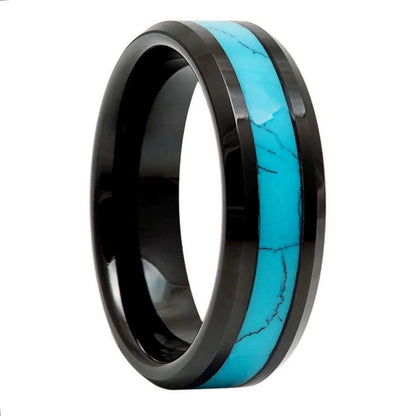 Turquoise Inlay Black Tungsten Men's Wedding Band