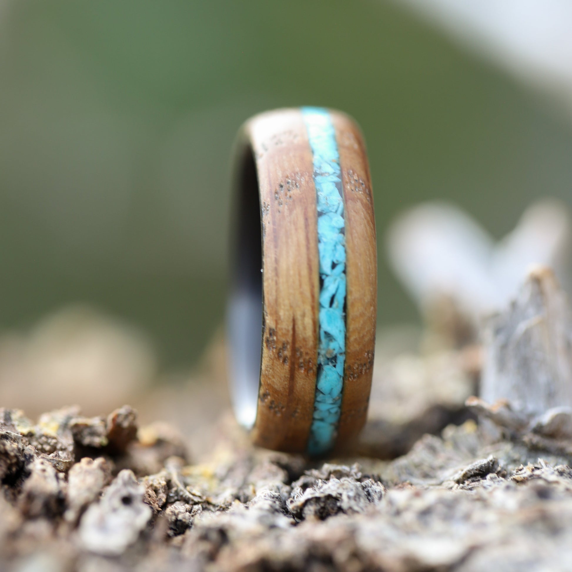 Engagement Ring Wood Ring With Turquoise Inlay Turquoise Wood