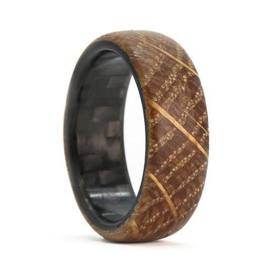 Twill Carbon Fiber and Whiskey Barrel Wood Men's Wedding Band