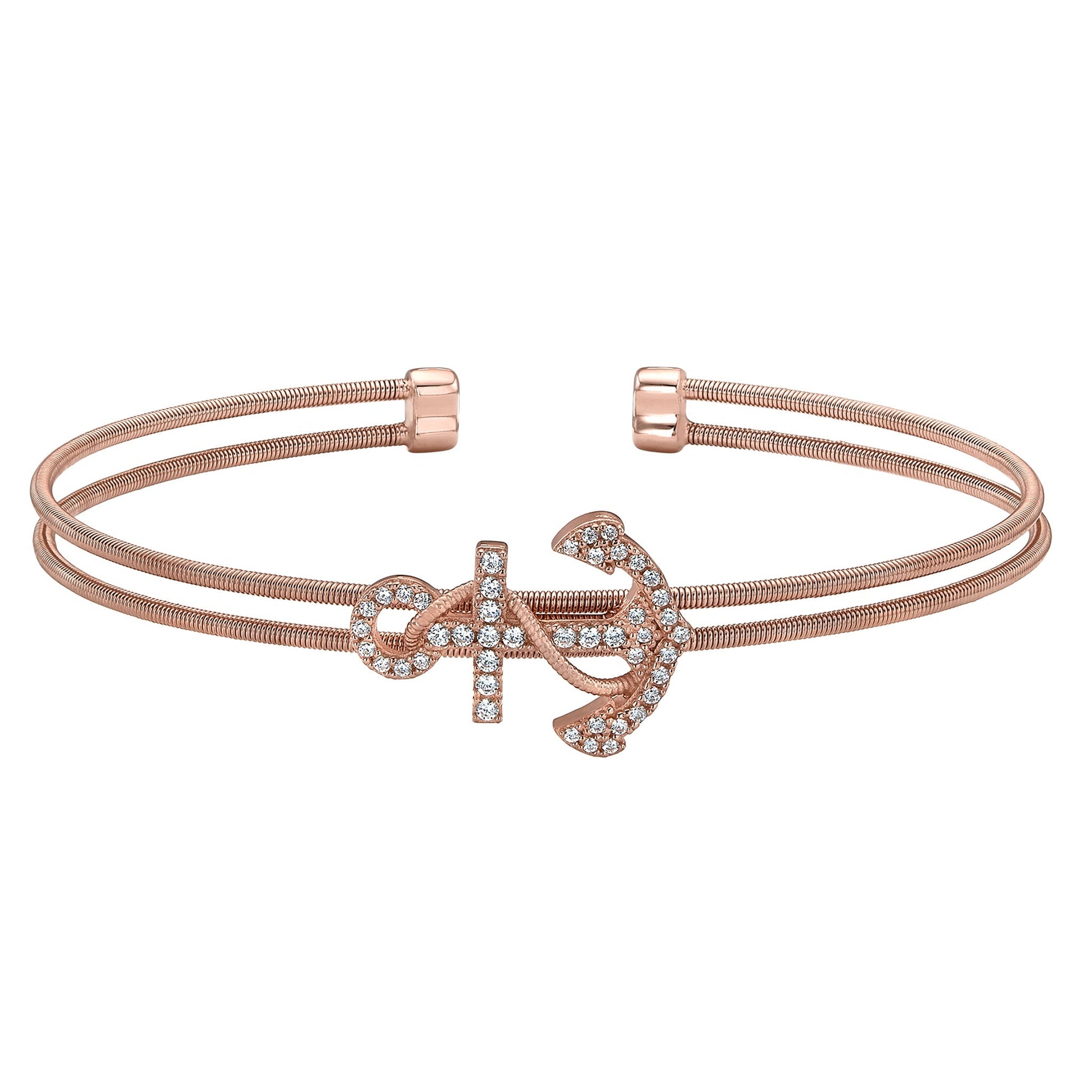 A nautical anchor bracelet with simulated diamonds displayed on a neutral white background.