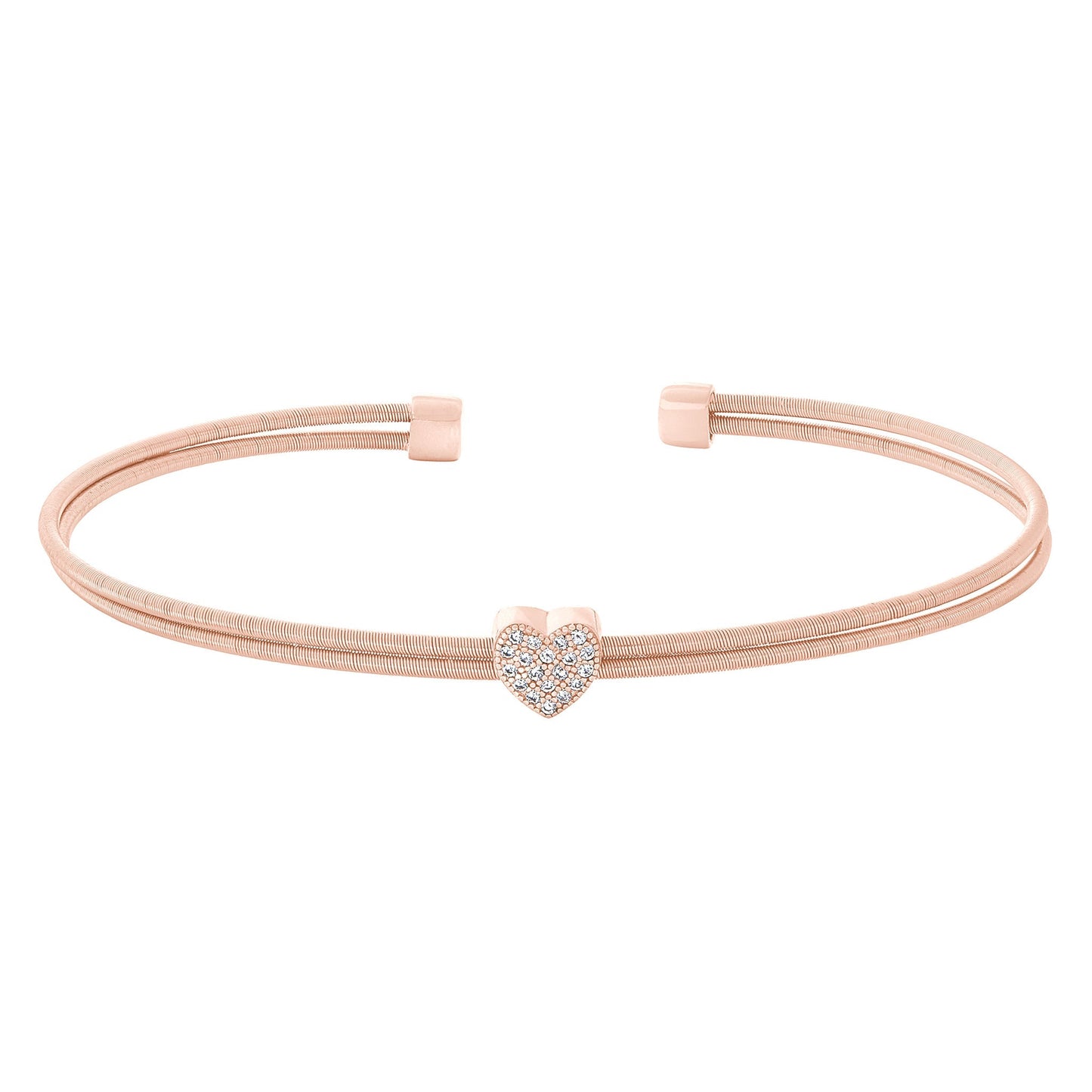 A heart accented dual flexible cable bracelet displayed on a neutral white background.