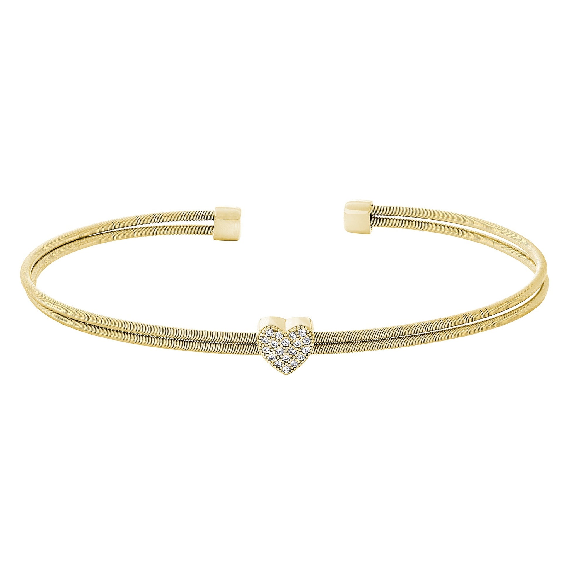 A heart accented dual flexible cable bracelet displayed on a neutral white background.