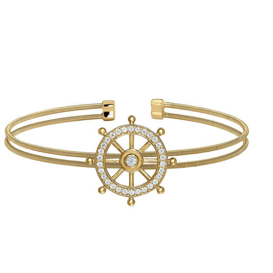 A nautical ship wheel bracelet with simulated diamonds displayed on a neutral white background.
