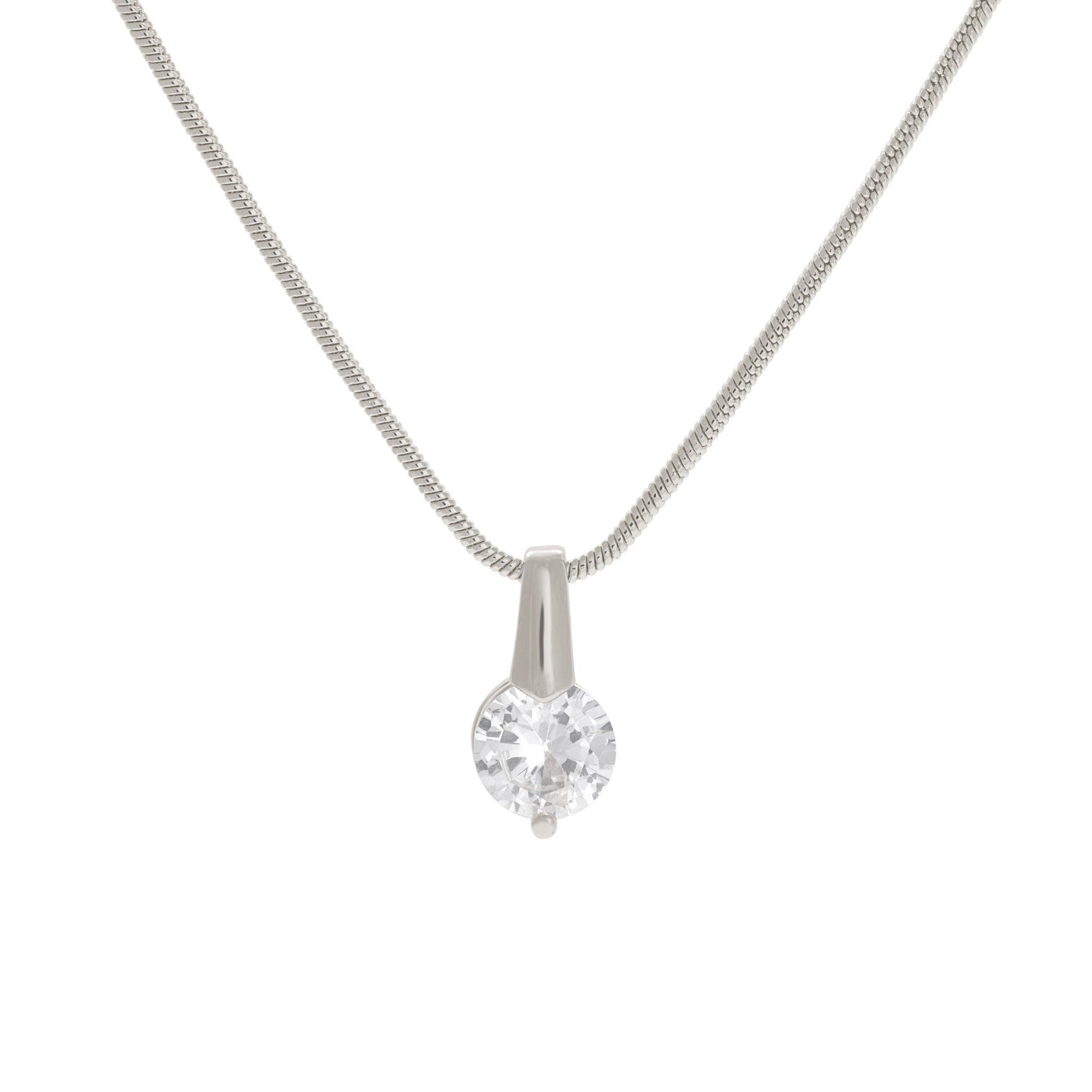 A two prong simulated diamond necklace displayed on a neutral white background.