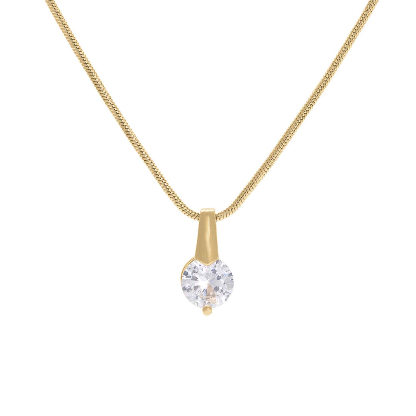 A two prong simulated diamond necklace displayed on a neutral white background.