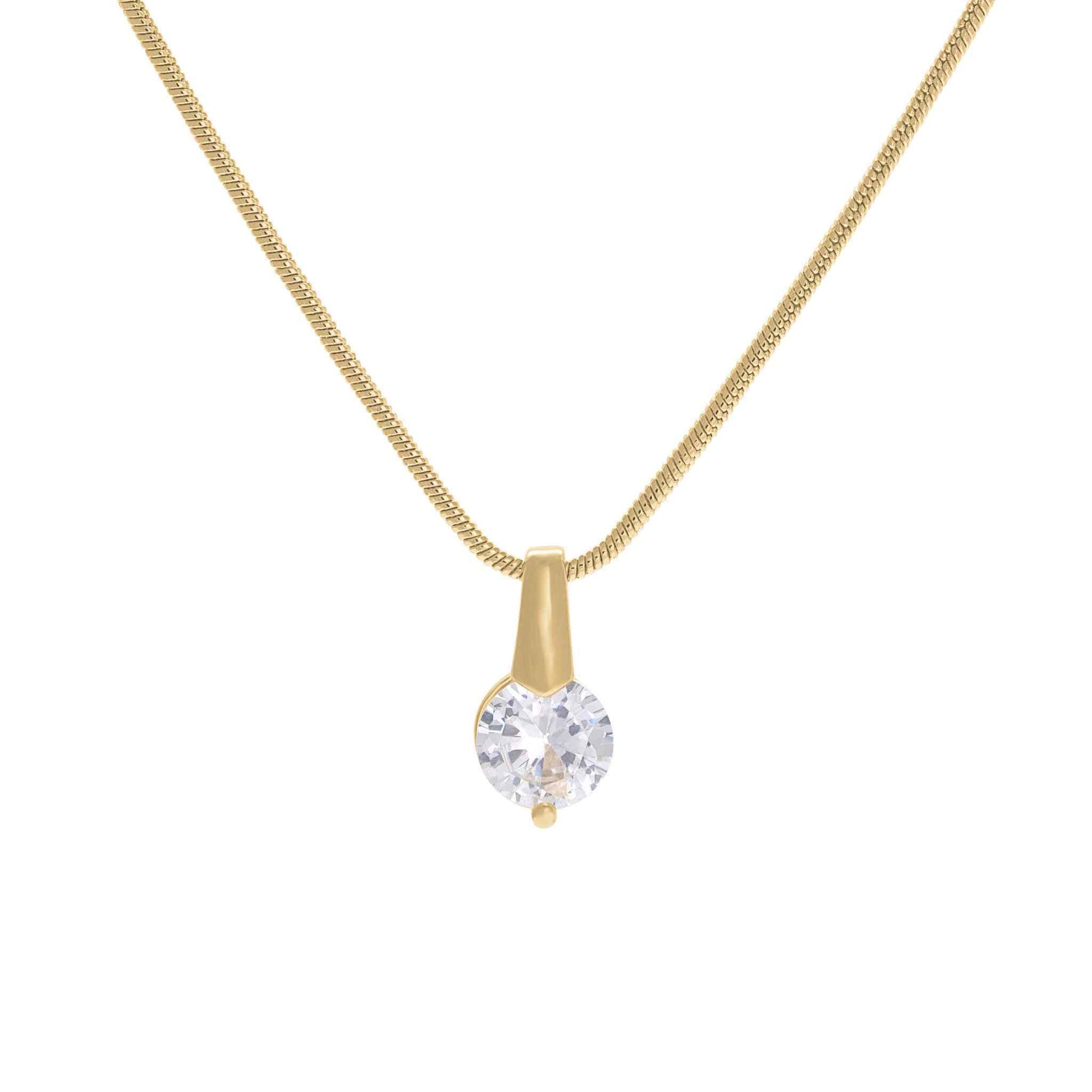 A two prong simulated diamond necklace displayed on a neutral white background.