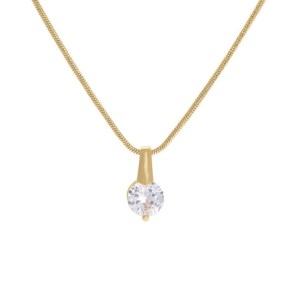 A two prong simulated diamond necklace displayed on a neutral white background.