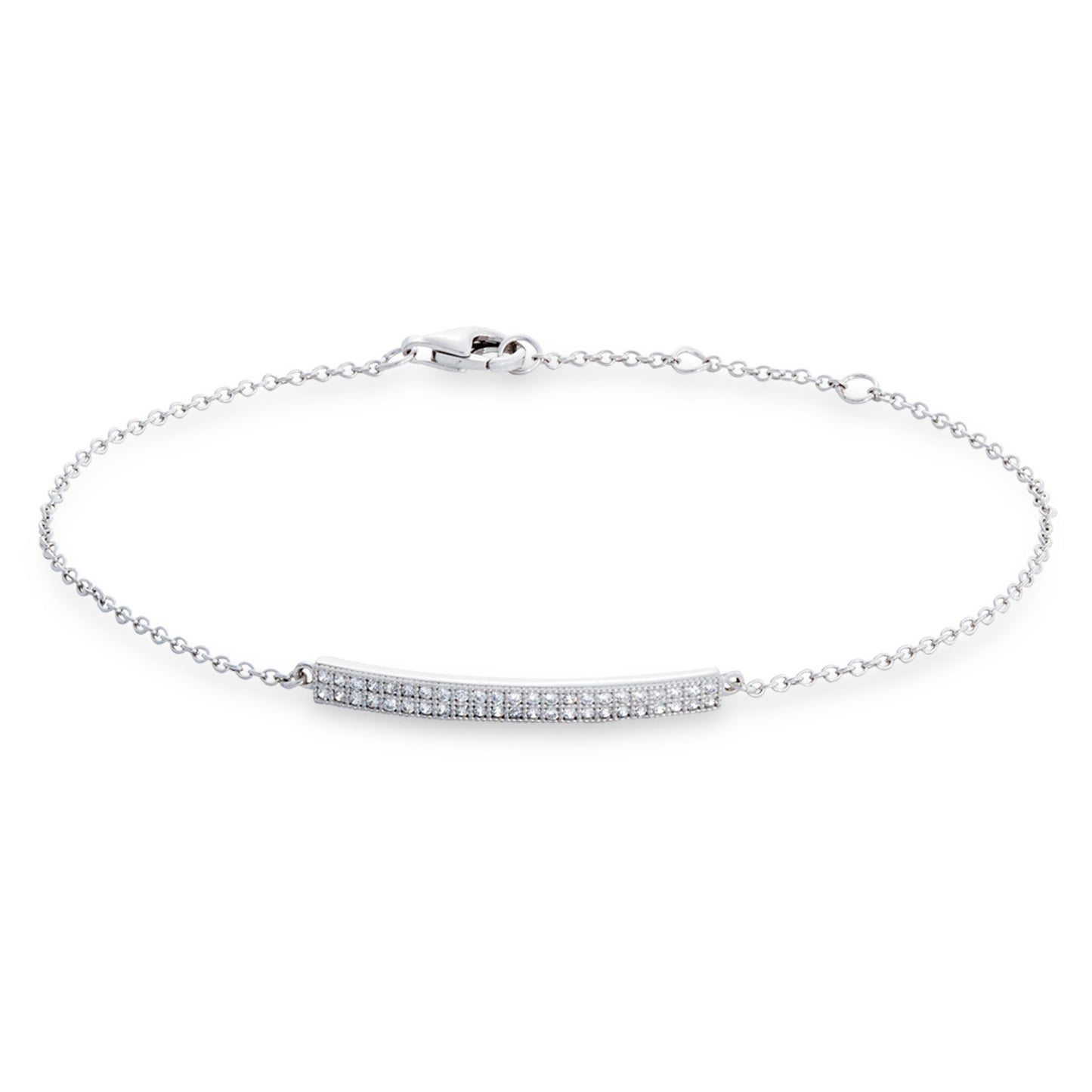 A two row bar adjustable bracelet with 46 simulated diamonds displayed on a neutral white background.