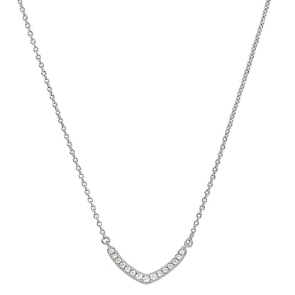 A v necklace with simulated diamonds displayed on a neutral white background.
