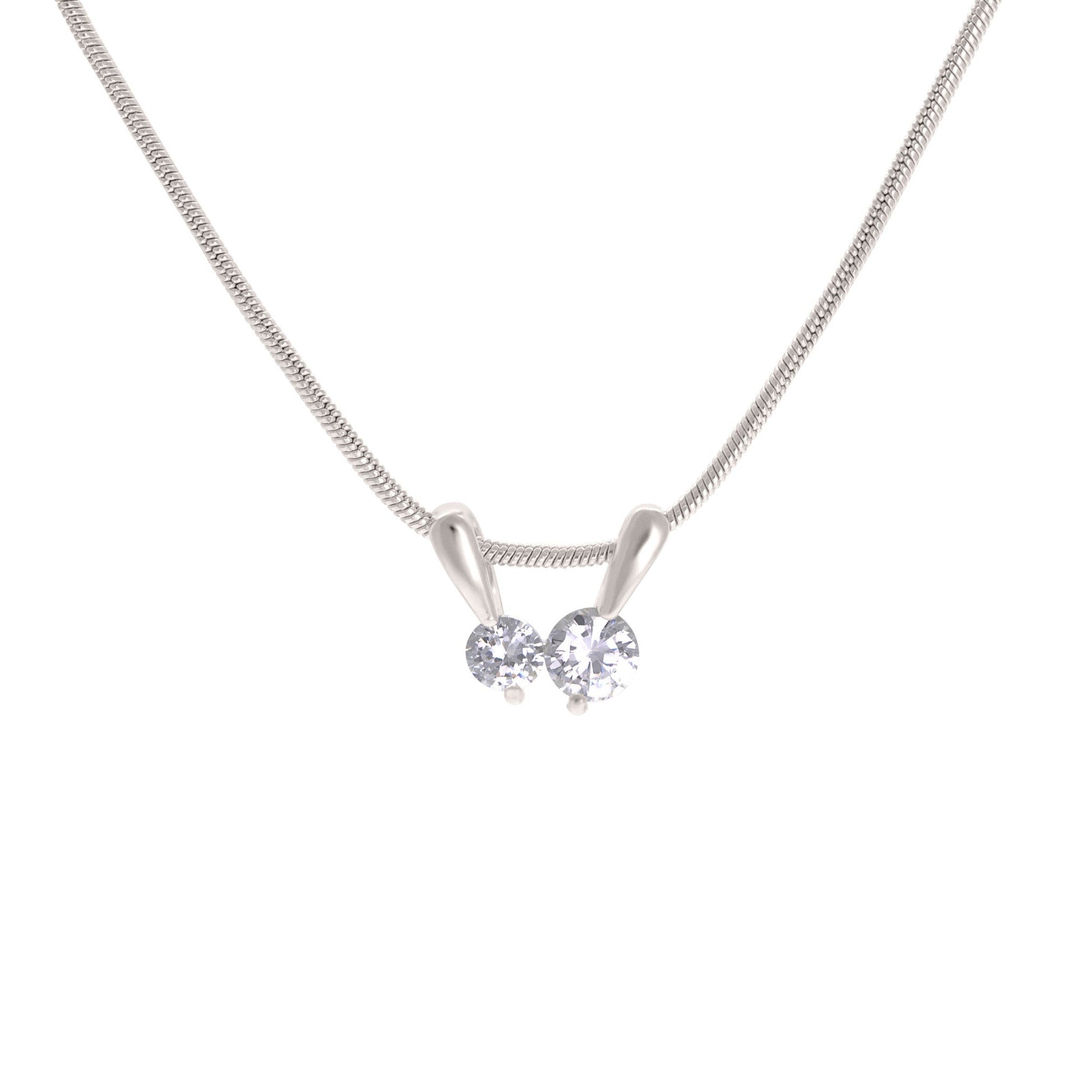 A v-shape simulated diamond necklace displayed on a neutral white background.