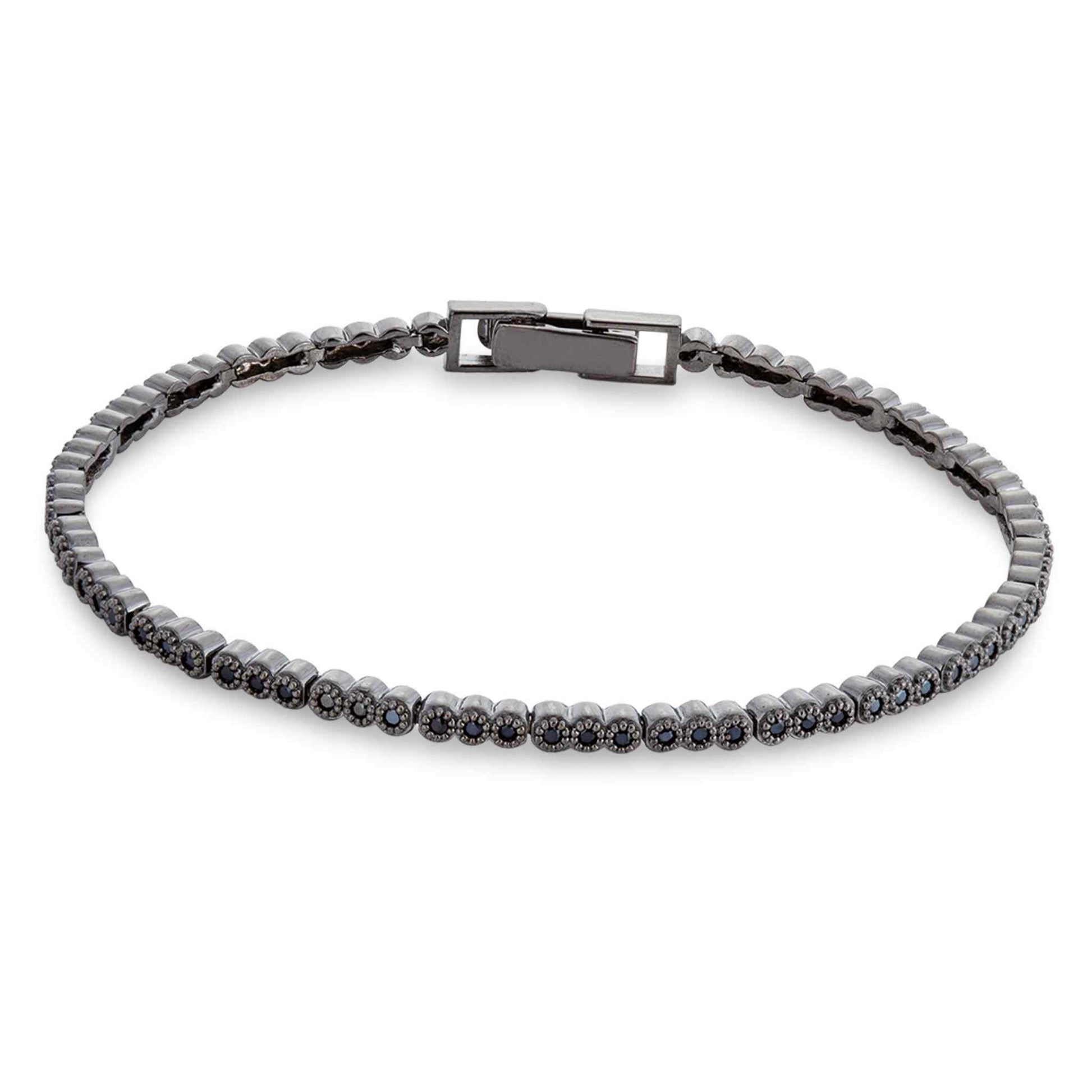 A vintage-style bracelet with black simulated diamonds displayed on a neutral white background.