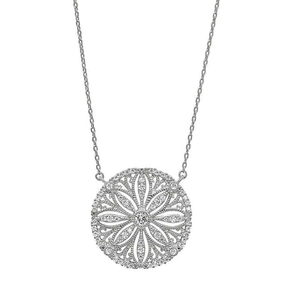 A vintage-style sand dollar necklace with simulated diamonds displayed on a neutral white background.
