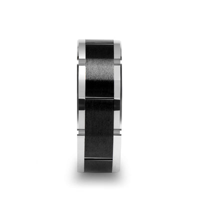 Watch Band Style Tungsten Men's Wedding Band with Black Ceramic Inlay
