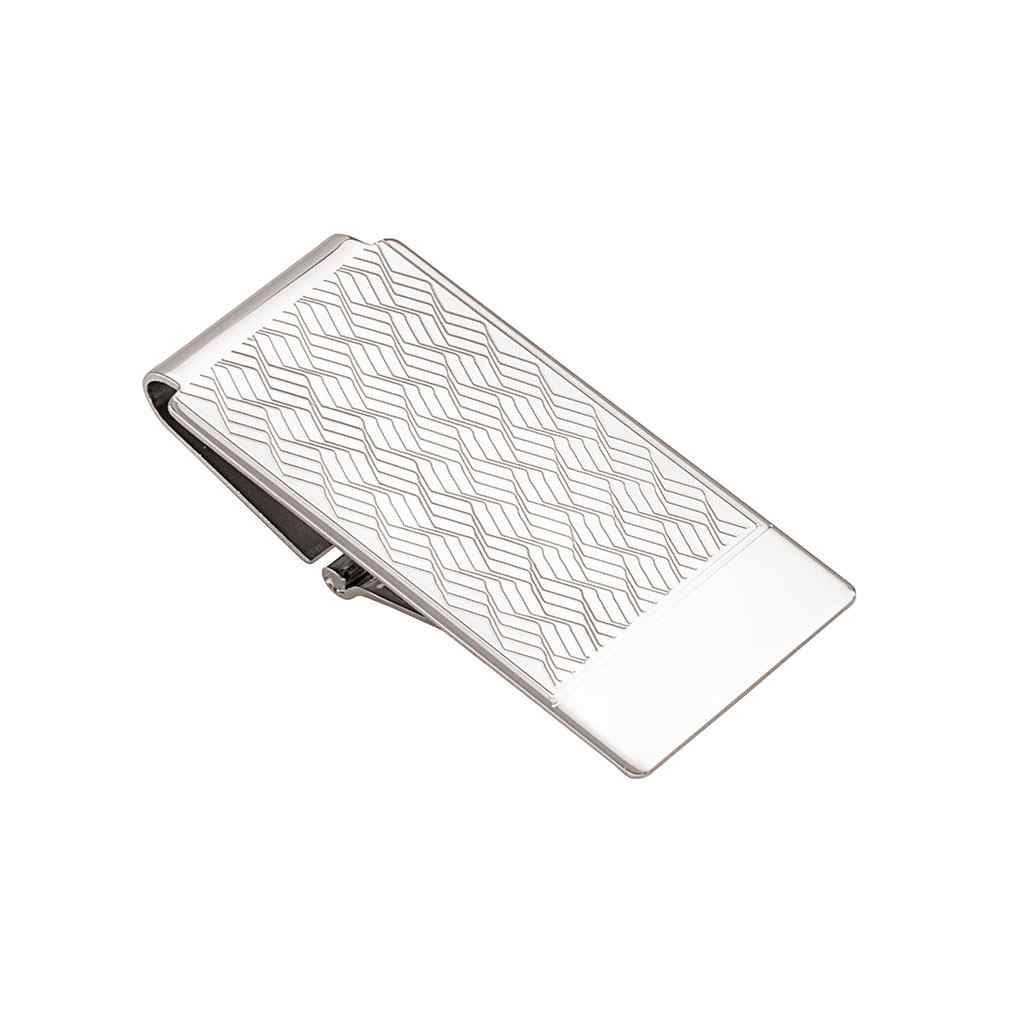 A hinged money clip displayed on a neutral white background.