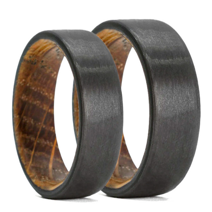 Whiskey Barrel Wood & Carbon Fiber Couple's Matching Wedding Band Set
