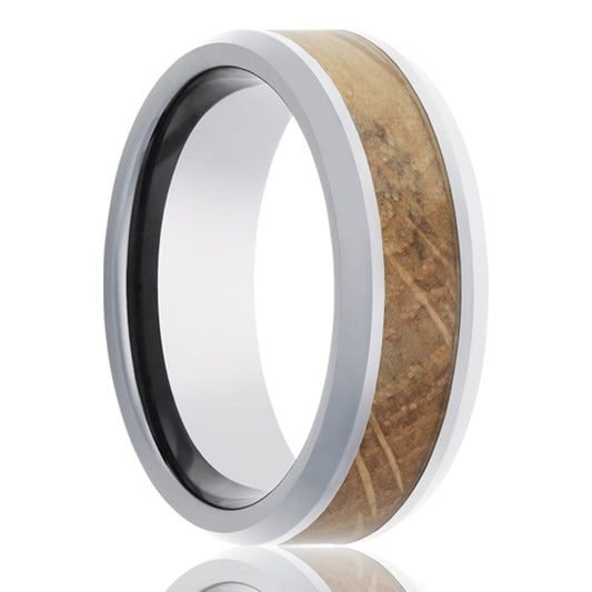 Whiskey Barrel Wood Inlay Cobalt Wedding Band with Beveled Edges