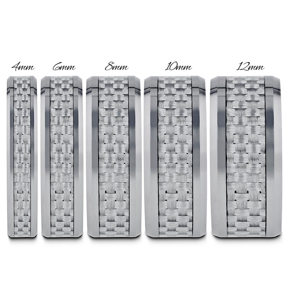 White Carbon Fiber Inlaid Tungsten Carbide Couple's Matching Wedding Band Set