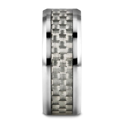 Tungsten Men's Wedding Band with White Carbon Fiber Inlay