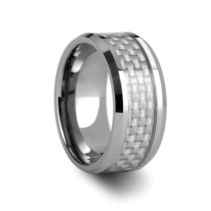 White Carbon Fiber Inlay Tungsten Wedding Band