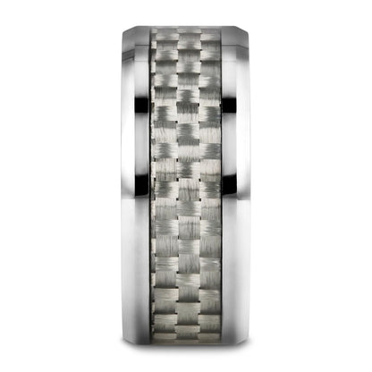 Tungsten Wedding Band with White Carbon Fiber Inlay